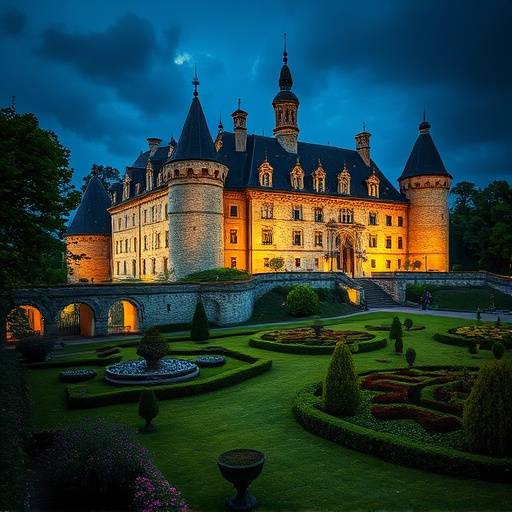 Le Château d'Amboise en France, dominant la Loire, avec une architecture Renaissance et des jardins luxuriants.